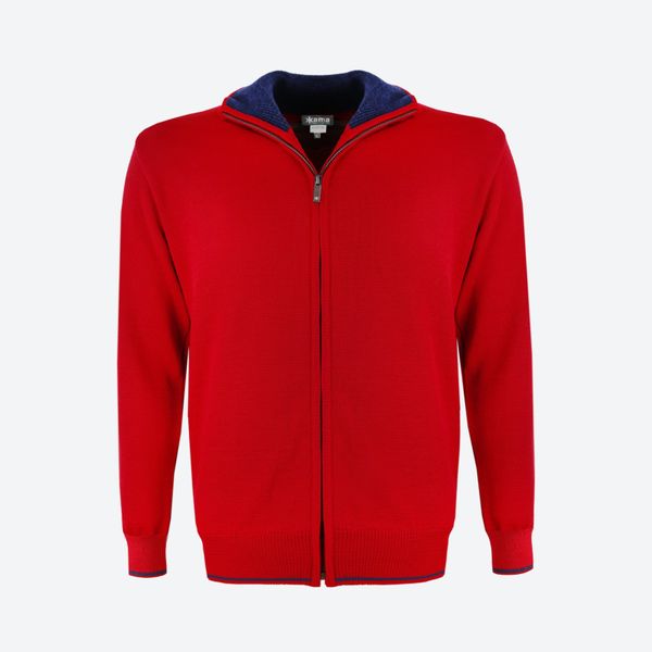 Celoprepínací pletený Merino sveter s vetruodolnou membránou GORE-TEX INFINIUM ™ WINDSTOPPER® KAMA 3107 červený