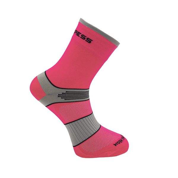 Cyklistické ponožky PROGRESS CYCLING HIGH SOX neon ružová - šedá