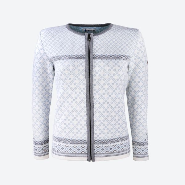 Dámsky pletený merino sveter s dlhým zipsom KAMA 5029 biely