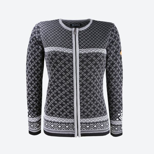 Dámsky pletený merino sveter s dlhým zipsom KAMA 5029 čierny