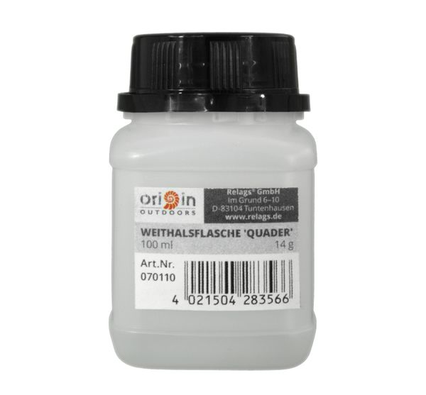 fľaša Origin Outdoors Quader 100 ml hrdlo Ø 40 mm - hranatá fľaša so širokým hrdlom