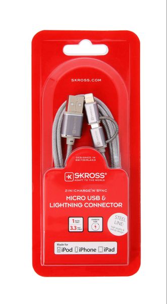 nabíjací kábel SKROSS 2in1 Charge'n Sync Micro USB & Lightning Connector Steel Line - Skross® Charge'n Sync USB Micro USB / Lightning