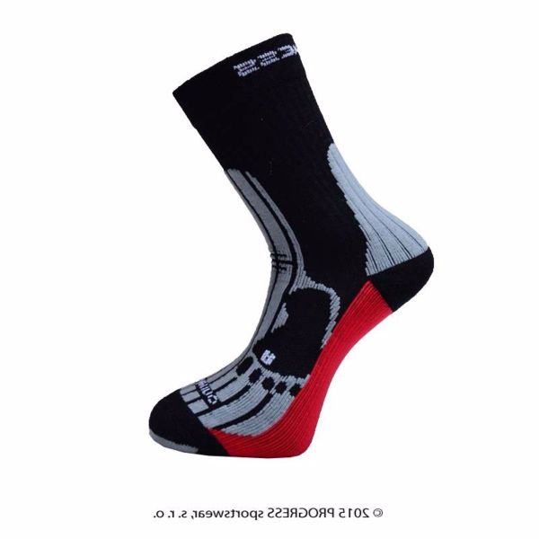 ponožky PROGRESS P MRN - Ponožky Progress merino vlna čierno/šedo/červené