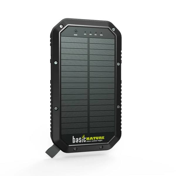 powerbank - bezdrôtová nabíjačka BasicNature Powerbank 20 - solárna + USB nabíjačka + svetlo 500 Lm s podporou Qi s 20 000 mAh