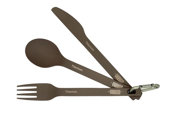 titánový príbor VARGO Titan ULV matný -  Vargo Titanium Spoon / Fork / Knife Set ULV