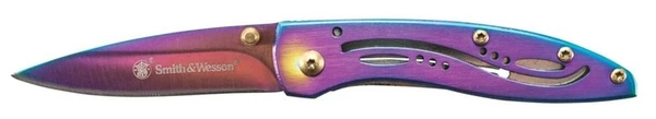 zatvárací nôž CKLPR Smith and Wesson 3" Plain Reflective Blade, Stainless Steel Reflective Rainbow Handle